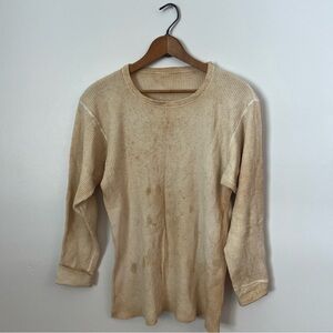 Vintage Grunge Stained Tea Waffle Knit Long Sleeve Cotton Thermal Under Wear L